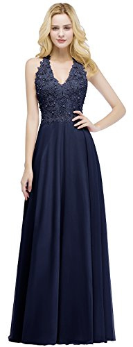 Misshow Cocktailkleid, lang, schick, für Hochzeit, mit Trägern, elegantes Damenkleid, marineblau, 32