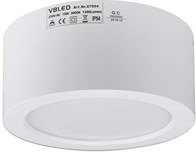 VBLED LED Aufbauspot, LED Deckenaufbauleuchte LED Aufbauleuchte in weiß 15W 1380Lm 3000K