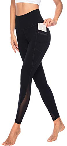 Persit Damen Sport Leggings mit Taschen - Blickdicht Lange Sporthose mit Mesh-Einsätzen