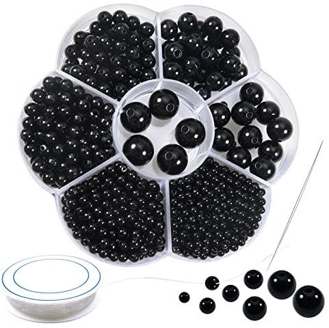 TOAOB 1160 Stück Schwarz Kunstperlen Set 3 mm bis 12 mm mit Loch Runde | Perlen zum Auffädeln Beads Ketten Selber Machen Set für Armbänder Ohrringe Halsketten Schmuck und Kleidung Dekorieren DIY