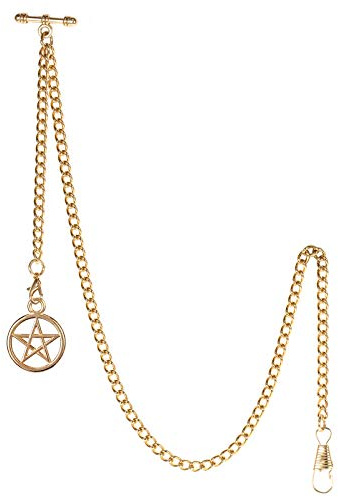 TREEWETO Herren Albert Kette Taschenuhr Panzer Glieder Schlüsselanhänger 2 Haken mit Antik Fünf Spitz Stern Anhänger Design Charm Fob T Bar