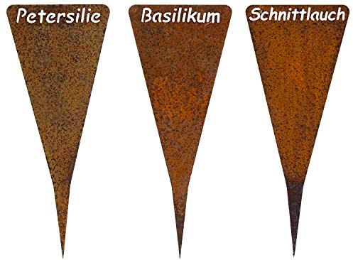 B2S BACK2SEASON Kräuterstecker 3er Set Metall Pflanzstecker Edelrost Petersilie Basilikum Schnittlauch Pflanzschilder Beetstecker 3 Stück