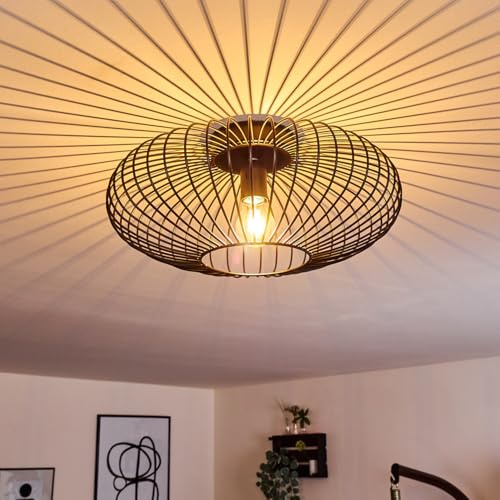 HOFSTEIN Deckenleuchte Wemude, Deckenlampe aus Metall in Schwarz - Moderne Wohnzimmer Lampe- Vintage Schlafzimmer Leuchte - 1-flammige Rasterleuchte schwarzem Metall - E27-Fassung - Durchmesser 40 cm