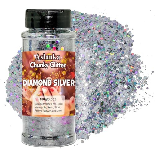 Silver Holographische Glitzer, Silber Glitzer Für Gesicht Körper Glitzer, Nagelglitzer für Nagelkunst, Make Up, Gesicht Körper, Haar,Slime,Basteln DIY