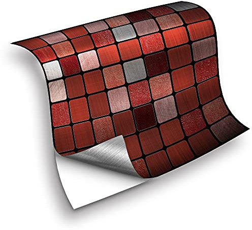 Tile Stickers,25 Pieces of red Mosaic Tile Stickers, Kitchen Waterproof self-Adhesive Wall Stickers Tile Stickers -10cm