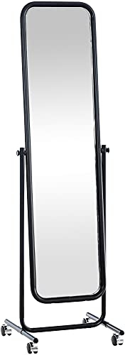 CLP Standspiegel Medusa mit Laufrollen I Ganzkörperspiegel mit Metallrahmen I Stehspiegel neigbar und 360 Grad drehbar, Farbe:schwarz