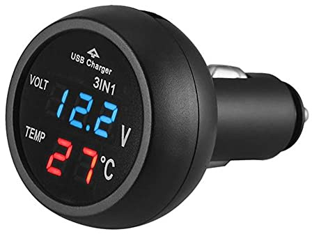 Auto Zigarettenanzünder, Asudaro 3 in1 12V 24V Zigarettenanzünder Steckdose Voltmeter Autothermometer Multifunktion Auto USB Ladegerät mit LED Digital Anzeige für Boot Marine Motorrad LKW ATV UTV