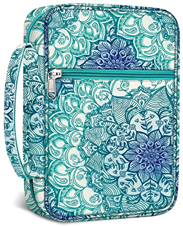 FINPAC Bibelhülle Bibelumschlag, Tragen Bibel Buchumschlag in Standardgröße | Bibeletui mit Griff und Reißverschluss Tasche, Bibelüberzug Geschenk für Männer Frauen, (Smaragdblau)