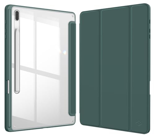 Fintie Hybrid Hülle für Samsung Galaxy Tab S8 Plus/S7 FE/S7 Plus 12,4 Zoll | Stoßfeste Abdeckung mit Transparent Klar Hartschalen Rückseite Schutzhülle, Nachtgrün
