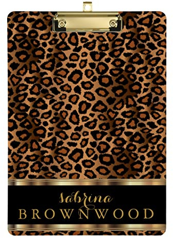 Personalisiertes, trendiges Leoparden-Tier-Klemmbrett, Acryl, A4, Briefgröße, dekorative Klemmbretter mit Text-Logo, für Studenten, Männer, Frauen, 22,9 x 31,8 cm, mit niedrigem Profil, Metallclip