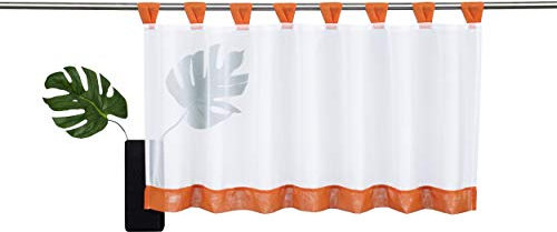 Devola Transparente Voile Scheibengardine Schlaufen-Kurzstore Küchengardine Balkongardine Moderne Flächenvorhang Kleinfenster Fenstergardinen HxB 45x120cm Orange 1er Pack