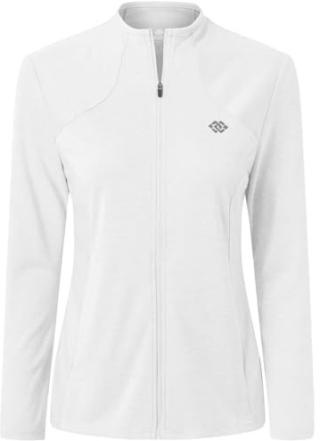 MoFiz Löparjacka för kvinnor, lätt, sportjacka, träningsjacka, långärmad, fitness, vandring, yoga, jacka, andas, full dragkedja, sweatjacka med fickor, Vit, XL