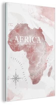 MuchoWow Glasbild Glasfoto Wandbild Bilder Deko 100x150 cm Karte - Afrika - Aquarell - Kompass