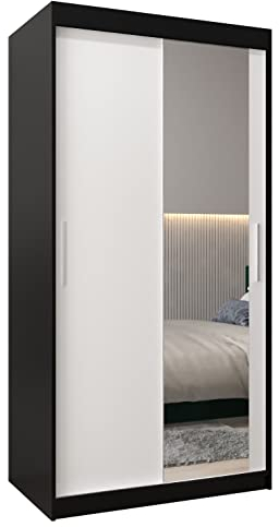 MEBLE KRYSPOL Kleiderschrank mit Spiegel Tokyo 2 - Garderobenschrank - Schrank Schlafzimmer - Mehrzweckschrank Zwei Schiebetüren - Regalen - Flur Möbel - Kleiderstange Schrank - Allzweckschrank