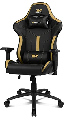 DRIFT GAMING DR350 – Sedia Gaming Ergonomica Professionale con Braccioli 4D, Cuscini Lombare e Cervicale, Reclinabile a 135°, Ruote Silenziose, Nero-Oro