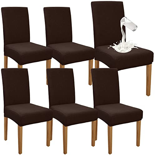 Granbest Premium Wasserdicht Esszimmerstuhlhussen 6er Set, Elastische Hohe Rückenlehne Stuhlhussen für Esszimmer, Waschbarer Abnehmbarer Stuhlschutz für Bankett, Küche, Party (Schokolade, 6 Stück)