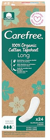Carefree Organic Long Slipeinlagen aus 100% Bio-Baumwolle, hypoallergen und dermatologisch getestet, natürliches Frischegefühl und hautschonend, 10x24 Stück