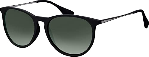 La Optica B.L.M. Sonnenbrille UV 400 Schutz Unisex Damen Herren Vintage Rund Round - Rahmen Schwarz Gummiert (Gläser: Grün Verlaufsglas)