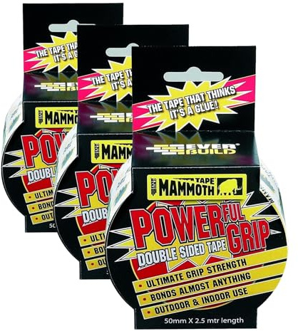 Everbuild Mammoth Powerful Grip Tape, Reinforced Double Sided Tape, Clear, 50 mm x 2.5 m (Pack of 3)