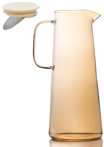 Intirilife Karaffe Kanne aus Glas in Amber - 1.7 Liter Füllmenge - Glas Wasser Krug mit Deckel und Sieb für Heiße und Kalte Getränke Tee Saft Limonade