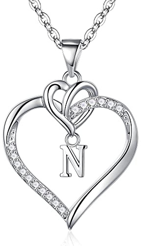 TINGN Kette Herz Damen Halskette Gold Silber, 14K Gold/Weißgold Vergoldet Herz Zirkonia Anhänger Buchstaben Kette Damen Jahrestag Muttertag Geburtstag Geschenk für Frauen Freundin Mama Mädchen Schmuck