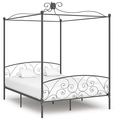 BaraSh Himmelbett-Gestell Grau Metall 180 x 200 cm Himmelstange Klemmen Betthimmel Stange Himmelbett Gestell Moskitonetz Halterung Bett 284485