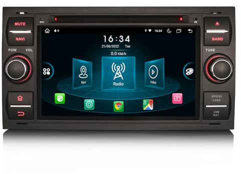 Erisin 7 Zoll 8-Kern 4GB RAM+64GB ROM Android 13 Autoradio Bluetooth GPS Navigation Für Ford Fiesta C/S-Max Galaxy Kuga Transit Focus CD Player CarPlay Android Auto DSP WiFi DAB+ RDS OBD2 Touchscreen