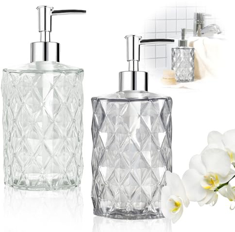 Seifenspender Schwarz, Seifenspender aus Transparentem Glas, Nachfüllbarer Pumpspender für die Küche, Badezimmer, 330 ml Vintage-Soap Dispenser (2er-Pack)