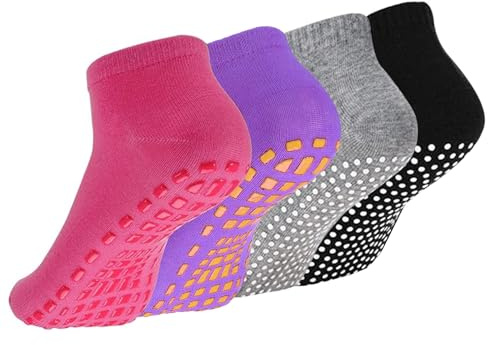 GWAWG Lot de 4 paires de chaussettes antidérapantes pour yoga, pilates, trampoline, pour homme et femme, convient pour les hôpitaux, le mouvement, le yoga, le ballet, le trampoline, Rose, violet,
