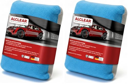 ALCLEAR 950014Microcar Auto Mikrofaser Scheiben Schwamm Autopflege, blau/grau, aus Mikrofasertuch Material, Trockentuch gegen Beschlagene Windschutzscheibe (Packung mit 2)