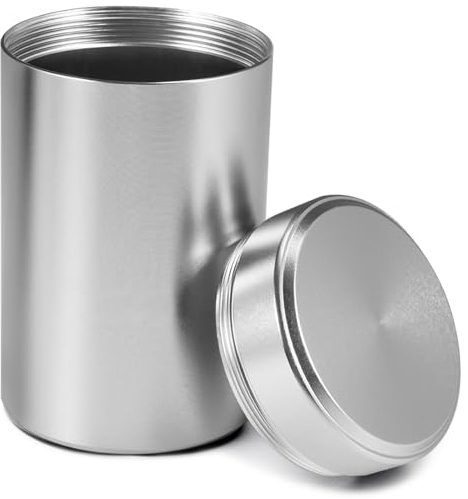 Contenitore in Acciaio Inox,Barattoli Rotondi in Acciaio,Bottiglia Contenitore Ermetico Portatile,(140 Ml, Ø55x92mm),Stash Robusto In Metallo,per Caffè e Tè,Zucchero,Cereali,Snack,Caffè (Argento)