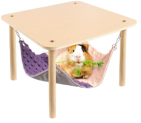 BESNEW Amaca ingrandita per porcellini d'India con supporto in legno, letto da appendere per piccoli animali, grande piattaforma per porcellini d'India, coniglietti, furetti, criceti, nascondersi per