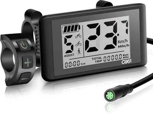 E-Mangue Ebike Display C961 für BAFANG BBS01B BBS02B BBS HD Mittelmotor, Elektrofahrrad Display Messgerät Bedienfeld mit 0-9 PAS UART Protokoll, 5 Pin Female Panel Bildschirm