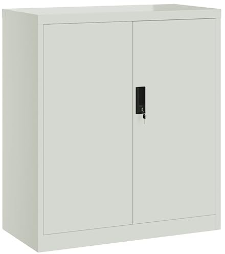 Aktenschrank Abschließbare Türen Büroschrank mit einem Regal, Büro Lagerschrank Metallschrank Stahlschrank Aufbewahrung Container für Wohnzimmer, Hellgrau 79x40x90 cm