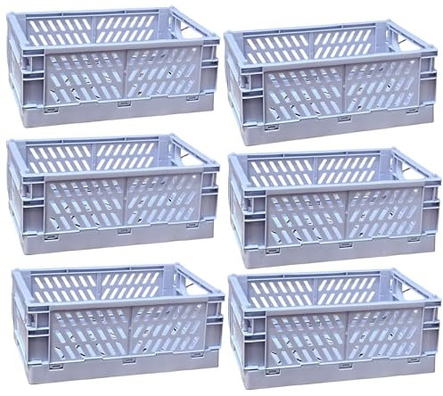 EURXLQ Cesto portooggetti pieghevole, in plastica, impilabile, per cucina e camera da letto (blu, 25×16×10 cm, 6 pezzi)