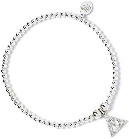 HARRY POTTER Kugel-Perlenarmband aus Sterlingsilber mit Anhänger des Todes, Einheitsgröße, Kristall Sterling-Silber