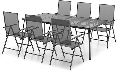 Makastle 7-TLG. Gartenmöbel Set Stühle mit Tisch, Garten Sitzgruppe für 6 Personen, Essgruppe Sitzgarnitur Gartengarnitur Garten Loungemöbel für Terrasse und Balkon, Anthrazit Stahl