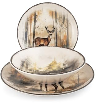 H&H, service de table de Noël, 18 pièces, collection Oregon décor cerf, lavable au lave-vaisselle
