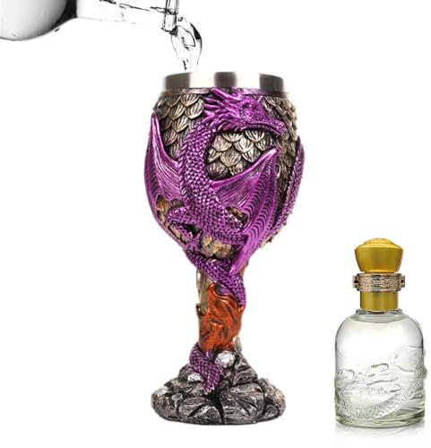 Dragon Chalice?118ml Stainless Steel Medieval Wine Cup, 18.5cm | Resin Dragon Relief Design | & Safe Medieval Chalice | Ideal for Drinking, Collectibles | Multiple Colors Ava