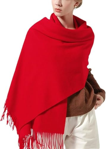 JLBopqaz Wollschal, Kaschmirschal, Wollschal für Damen, Warmer Schal, Winterschal aus Kaschmirwolle (dunkelrot) (rot 180 x 60 cm)