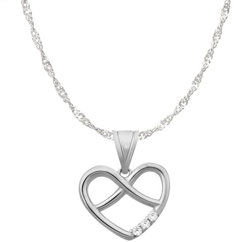 Ardeo Aurum Damen Schmuck-Set aus 375 Gold Herz-Anhänger mit Zirkonia Steinchen Eternity Infinity Singapurkette Weißgold 50 cm