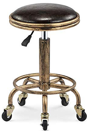 YFWOKSL Behandlungshocker, Beauty-Sattelhocker mit Rädern, Master-Sattelhocker mit Sitz aus braunem PU-Kunstleder, höhenverstellbar 50–64 cm, Tragkraft 160 kg, Verstellbarer Barhocker für Massage, S