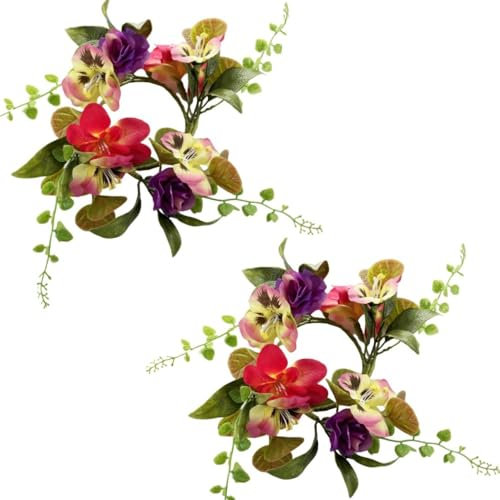 2 Pack Artificial Summer Wild Flower Wreath Eucalyptus Candle Rings Greenery Leaves Wreaths Small Boho Wreath Pillar Candle Holder for Wedding Home Front Door Tabletop Decoration (Multicolor)