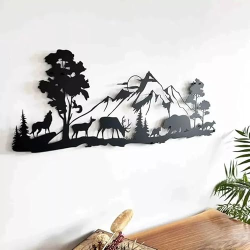 Generisch Hirsch Bär Wolf Berg Landschaft schwarz Metall Schild Wand-Deko Wandbild wall