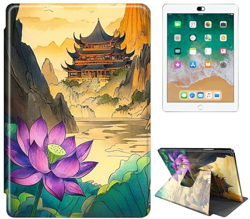 RWUTYTIUL Schutzhülle für Kindle Paperwhite (10. Generation, Version 2019), Modell: J9G29R, 360 Grad drehbar, stoßfest, mit Ständer, für Damen und Herren, Lila Lotus Pavilion