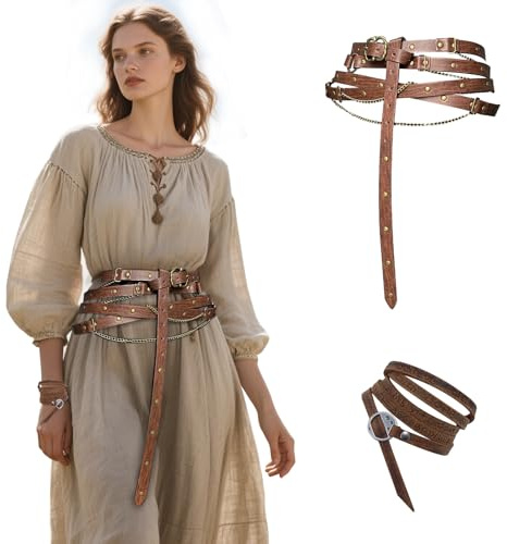 EpicCos 3PCs Mittelalterliche Fantasy Gürtel Rock Wanderungen Set, Renaissance Einstellbare Faux Kette Gürtel mit Rock Clips für Cosplay Faire