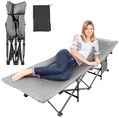 OHMG Letto da campeggio pieghevole robusto per adulti, 190 cm, letto a pelo con capacità di 200 kg, per ufficio, viaggio, esterno, pesca, escursionismo, casa, telaio in metallo