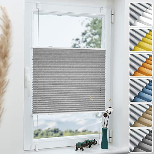 Grandekor Plissee ohne Bohren Verdunkelung Hellgrau 75x150cm(BxH), Klemmfix Verdunklungsplissee für Fenster Tür, Thermo Plissees Verdunklung Blickdicht für Schlafzimmer, Wohnzimmer, Büro