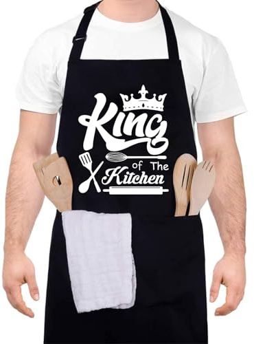 saerryor Funny Aprons for Men, king of the kitchen, Professional Kitchen Cooking Apron Chef Husband Bib Aprons with Double Pocket Adjustable for Father's Day Birthday Gift