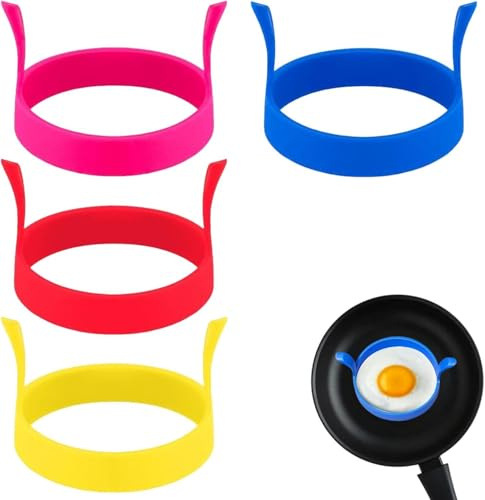4-Piece Non-Stick Egg Ring Set for Shaped Breakfast, Heat-Resistant with Ergonomic Handle